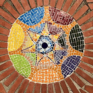 Mosaic keramic colorfull floor consisted of many eliments photo