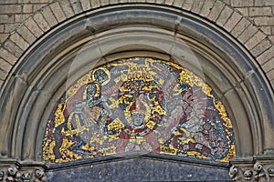 Mosaic with knight fighting dragon and saint George at Cologne cathedral