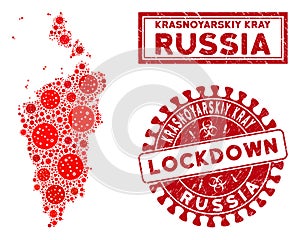 Mosaic Krasnoyarskiy Kray Map and Distress Lockdown Stamp Seals