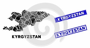 Mosaic Kyrgyzstan Map and Scratched Rectangle Seals photo