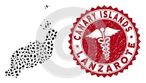 Mosaic Lanzarote Islands Map with Scratched Health Care Stamp Seal