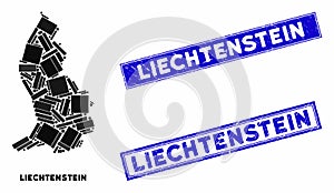 Mosaic Liechtenstein Map and Grunge Rectangle Stamp Seals