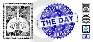 Mosaic Lungs Fluorography Icon with Grunge Picture of the Day Stamp