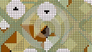 Mosaic with many little colorful square pieces. Motion. Transforming geometric pixelated shapes.