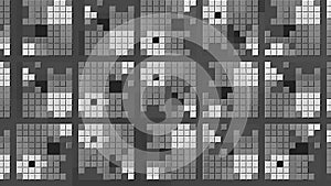 Mosaic with many little monochrome square pieces, abstract 3D background. Motion. Beautiful pattern with small moving