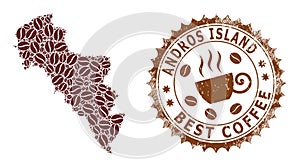 Mosaic Map of Andros Island of Greece from Coffee and Grunge Badge for Best Coffee