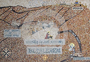Mosaic map of Bethlehem, Church of St Catherine, near the Church of Nativity in Bethlehem, Israel
