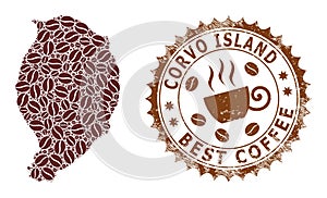 Mosaic Map of Corvo Island from Coffee and Textured Mark for Best Coffee