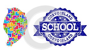 Mosaic Map of Corvo Island and Scratched School Seal Composition
