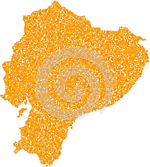 Mosaic Map of Ecuador - Golden Composition of Debris Fragments in Yellow Tints