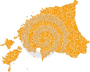 Mosaic Map of Estonia - Golden Collage of Debris Fractions in Yellow Shades