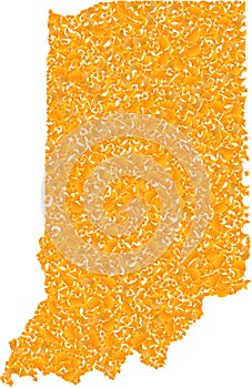 Mosaic Map of Indiana State - Golden Composition of Shatter Parts in Yellow Shades