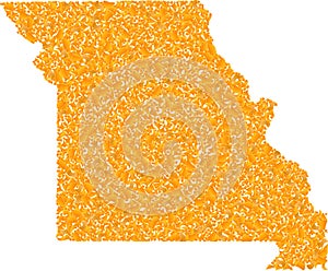 Mosaic Map of Missouri State - Gold Composition of Spall Items in Yellow Hues