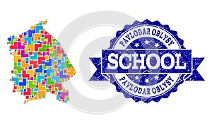 Mosaic Map of Pavlodar Region and Grunge School Seal Composition photo