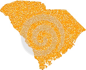 Mosaic Map of South Carolina State - Gold Composition of Debris Elements in Yellow Shades