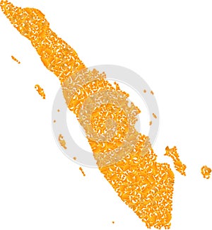 Mosaic Map of Sumatra Island - Golden Composition of Detritus Elements in Yellow Hues