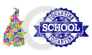 Mosaic Map of Tocantins State and Distress School Stamp Collage