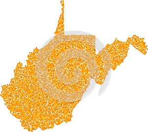 Mosaic Map of West Virginia State - Golden Composition of Detritus Parts in Yellow Tints