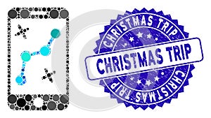 Mosaic Mobile Route Map Icon with Textured Christmas Trip Stamp