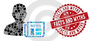 Mosaic Newsmaker Newspaper with Scratched Facts and Myths Seal