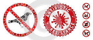 Mosaic No Crow Icon with Coronavirus Distress Antibiotic Resistance Stamp