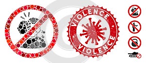 Mosaic No Fightning Icon with Coronavirus Scratched Violence Stamp