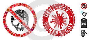 Mosaic No Skull Icon with Coronavirus Grunge Mers-Cov Seal