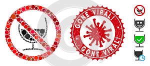 Mosaic No Wine Glass Icon with Coronavirus Scratched Gone Viral! Stamp