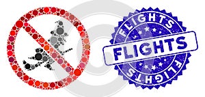 Mosaic No Witch Flights Icon with Grunge Flights Stamp