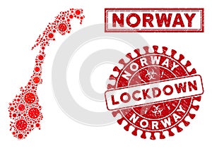 Mosaic Norway Map and Grunge Lockdown Watermarks