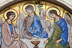 Mosaic over the entrance of the Holy Trinity Orthodox Church in Budva, Montenegro