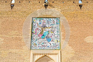 Mosaic painting on the wall of The Arg of Karim Khan, or Karim Khan Citadel, built as part of a complex during the Zand dynasty by