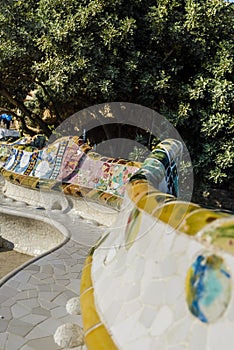 Mosaic in Parc Guell, Barcelona,Spain.