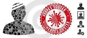 Mosaic Patient Icon with Coronavirus Grunge Herpes Zoster Seal