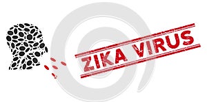 Mosaic Patient Infection Icon with Distress Zika Virus Line Seal