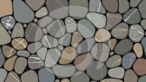 Natural river-pebble mosaic pattern with smooth rounded stones in cool earthy tones