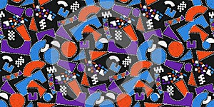 Mosaic pattern of broken tile. Seamless hand drawn pattern with markers. Trending Memphis style.
