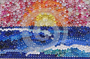 Mosaic of plastic bottle caps