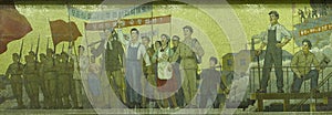 Mosaic in Pyongyang metro station, North Korea.