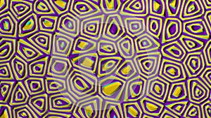 Mosaic with rectangular shapes in purple and yellow color deforming randomly. 3D Animation