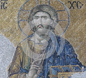 Mosaic with the representation of Christ Pantocrator. Hagia Soph