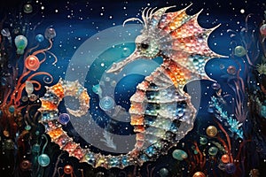 Mosaic representation of a seahorse