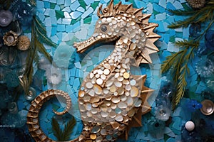 Mosaic representation of a seahorse