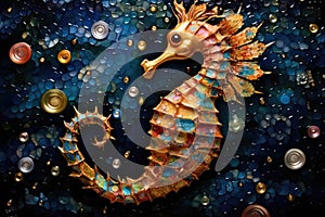 Mosaic representation of a seahorse