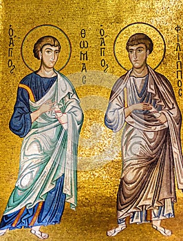 Mosaic of Saints Byzantine craftsmen photo