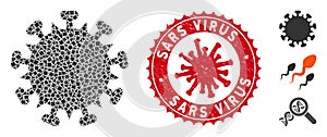 Mosaic SARS Virus Icon of Rough Parts with Coronavirus Grunge Sars Virus Stamp