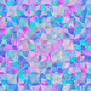 Mosaic seamless geometric pattern with colorful watercolor abstract overlapping shapes background