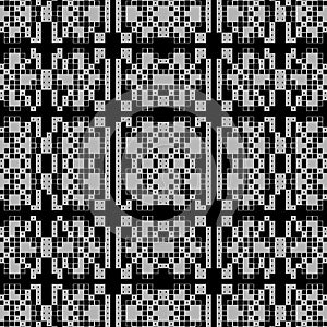 Mosaic seamless pattern. Geometric digital style grid vector background. Black and white repeat modern backdrop. Abstract ornament