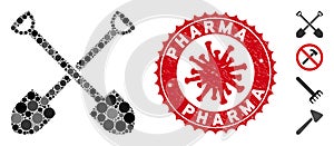 Mosaic Shovels Icon with Coronavirus Distress Pharma Stamp
