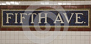 Mosaic sign at The Fifth Avenue Subway Station in Manhattan